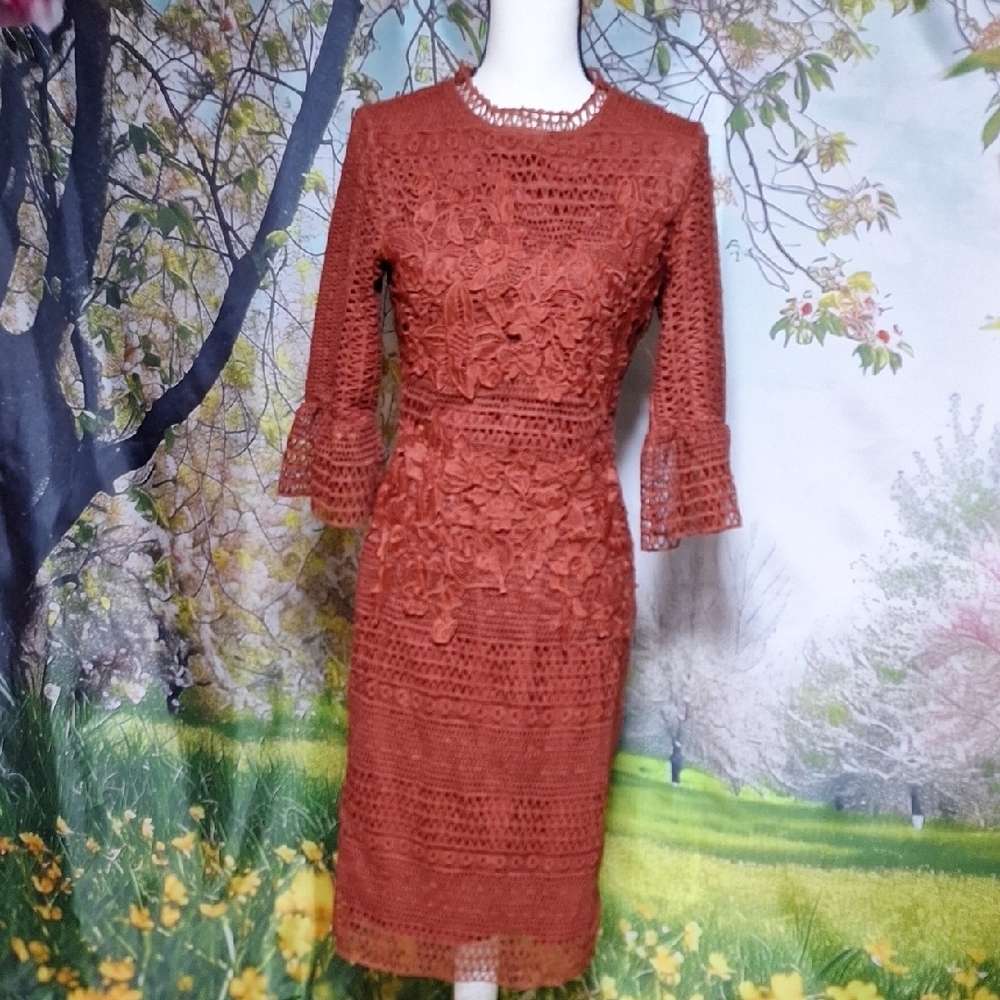 Polagram Rust Lace Midi Dress